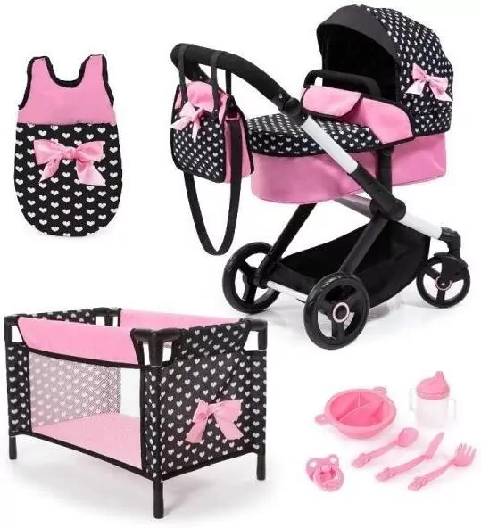 Wózek dla lalek czarny z akcesoriami - tantis.pl