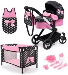 Wózek dla lalek czarny z akcesoriami