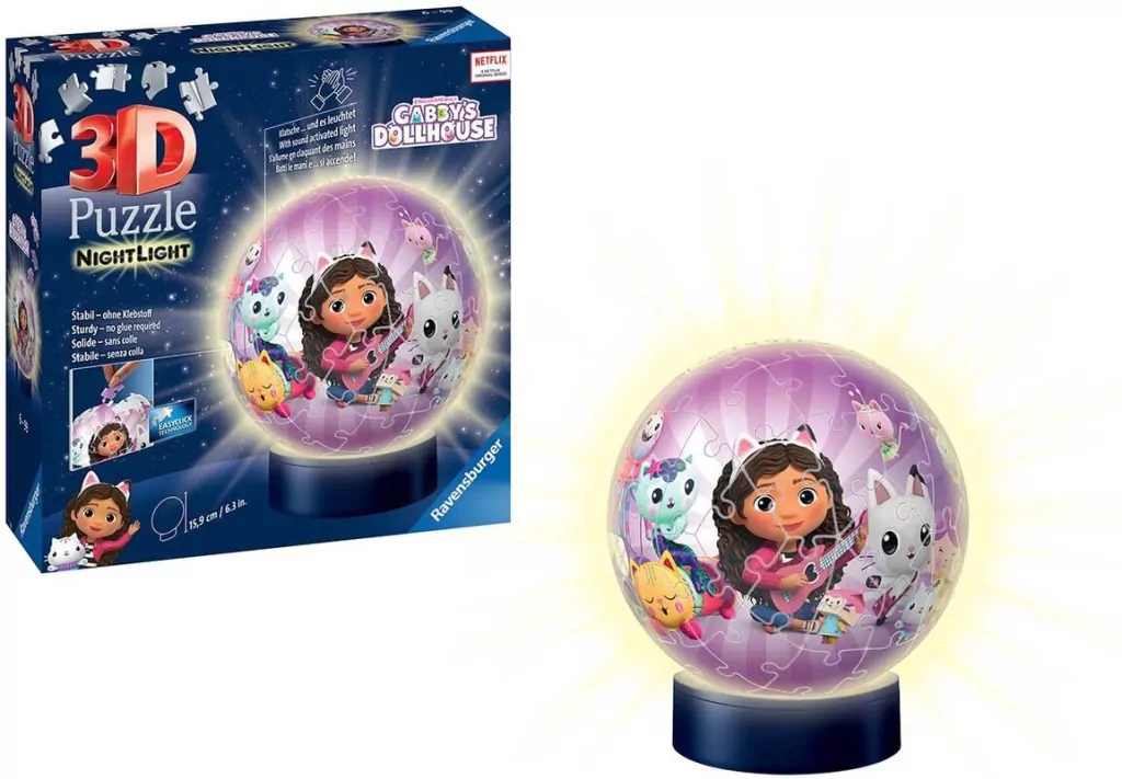 Ravensburger. Puzzle 3D. Świecąca Kula. Koci Domek Gabi - tantis.pl