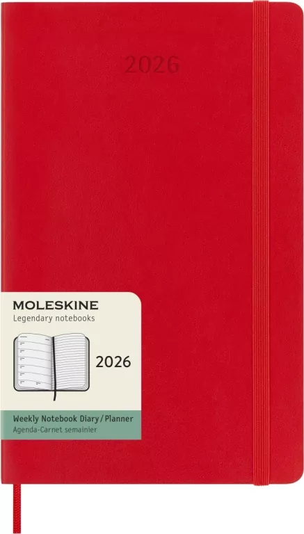 Kalendarz 2026 12M Moleskine L tygodniowy miękka oprawa Scarlet red 13x21cm - tantis.pl