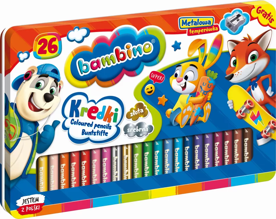 Kredki Bambino w oprawie drewnianej. 26 kolorów + temperówka - tantis.pl