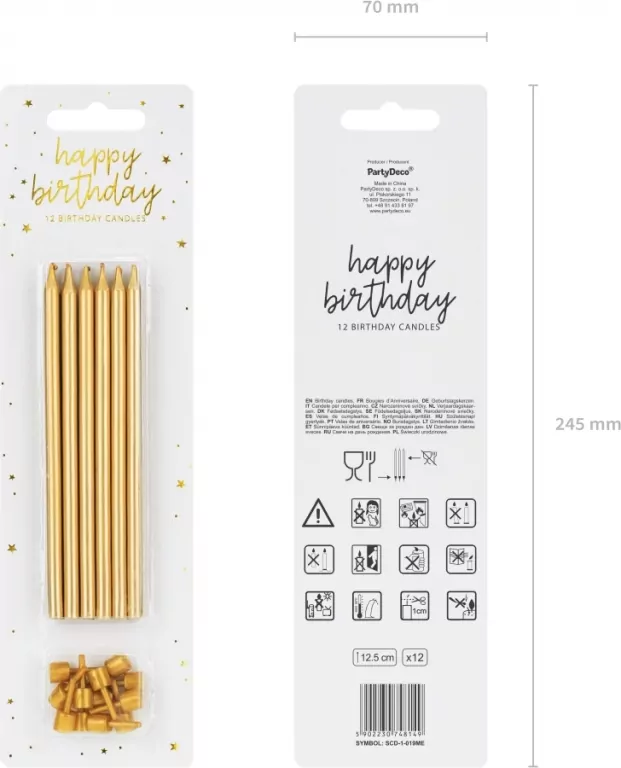 Świeczki urodzinowe gładkie, złote 12,5cm - tantis.pl