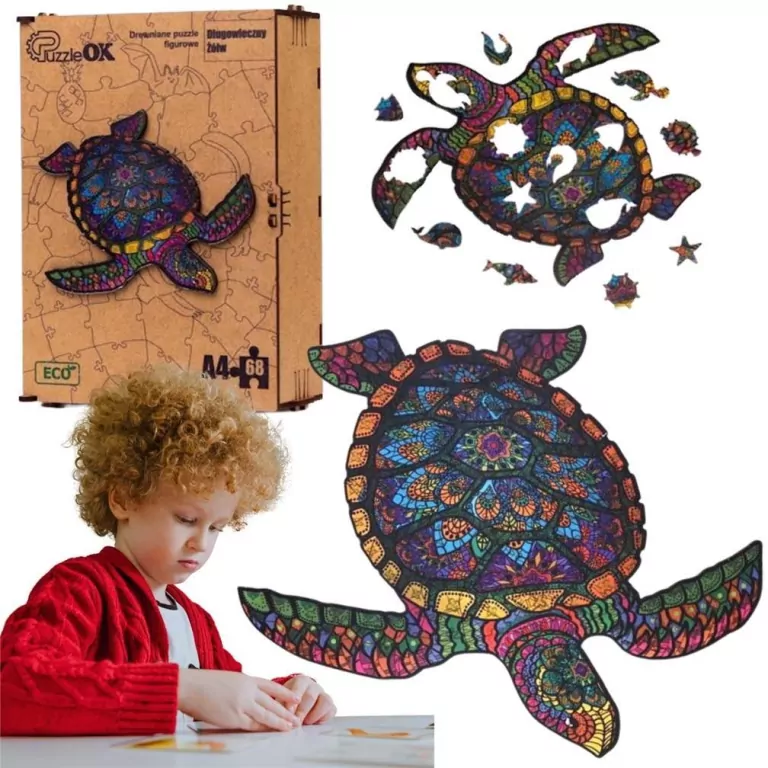 Puzzle drewniane eko 68. Długowieczny żółw - tantis.pl
