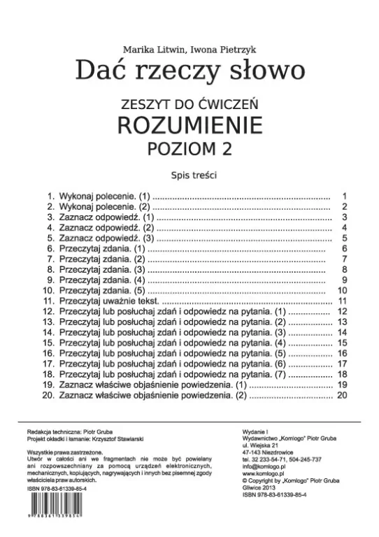 Dać rzeczy słowo. Zeszyt do ćwiczeń. Rozumienie. Poziom 2 - tantis.pl
