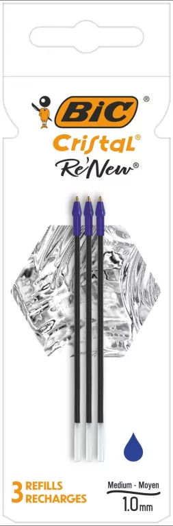 Wkład BIC Cristal Re'new metal niebieski pudełko 3szt. - tantis.pl