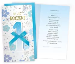 Kukartka. Karnet. Urodziny Roczek, niebieskie kwiatki