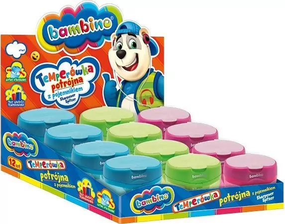 Temperówka potrójna z pojemnikiem  BAMBINO, 12 sztuk - tantis.pl