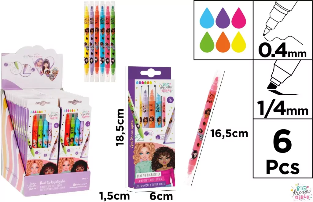 Zakreślacz BDGirls dwustronny 0.4mm 6 kolorów - tantis.pl