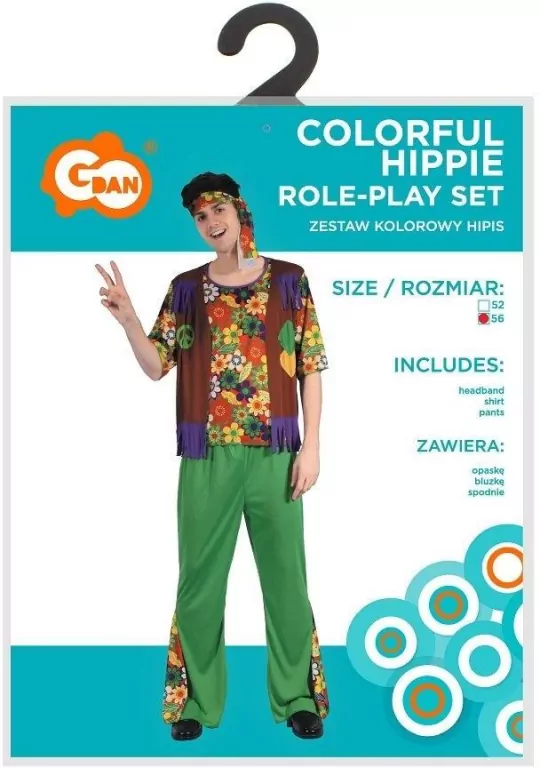 Strój dla dorosłych Kolorowy Hipis rozm. 56 - tantis.pl
