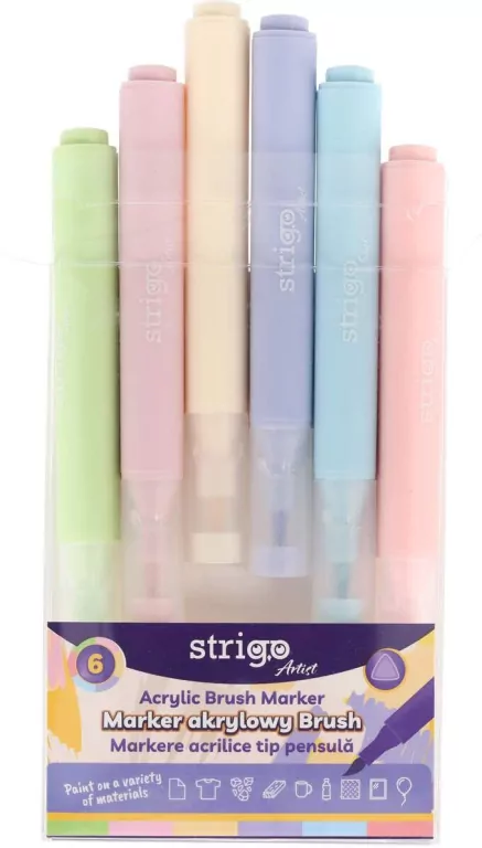 Marker akrylowy z końcówką Brush 6kol STRIGO - tantis.pl