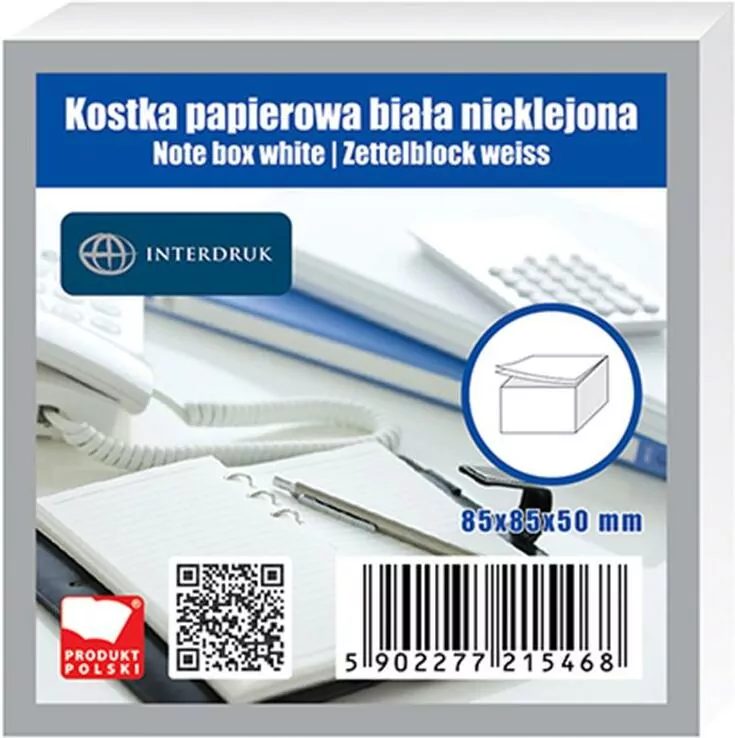 Kostka papierowa biała 85x85x50 mm nieklejona - tantis.pl
