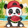 Malowanie po numerach - Lato.Panda z arbuzem 25x25 - tantis.pl