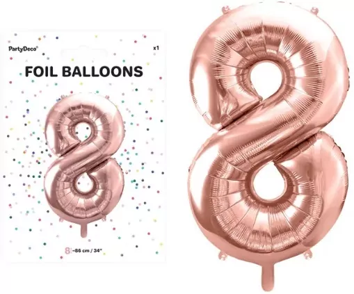 Balon foliowy cyfra 8 86cm różowe złoto - tantis.pl