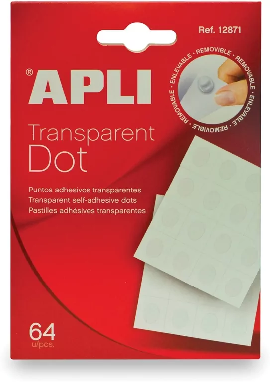 Kółka mocujące transparentne APLI typu "dot" usuwalne 64 sztuk - tantis.pl