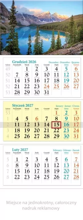 Kalendarz 2027 trójdzielny Jezioro - tantis.pl