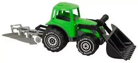 Traktor z ładowaczem i pługiem 52cm zielony