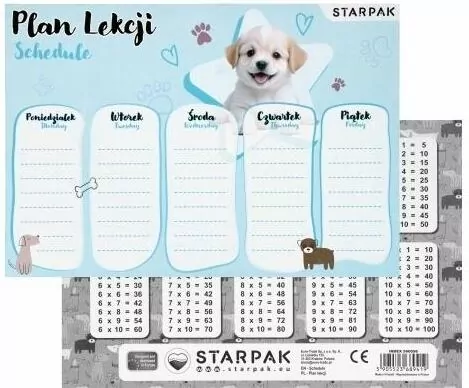 Plan lekcji z tabliczką mnożenia - tantis.pl