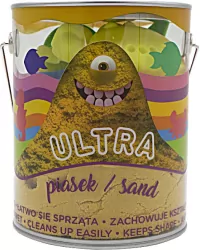 Ultra Piasek puszka 900 g. 4 duże foremki  Morskie życie, 2 narzędzia, żółty