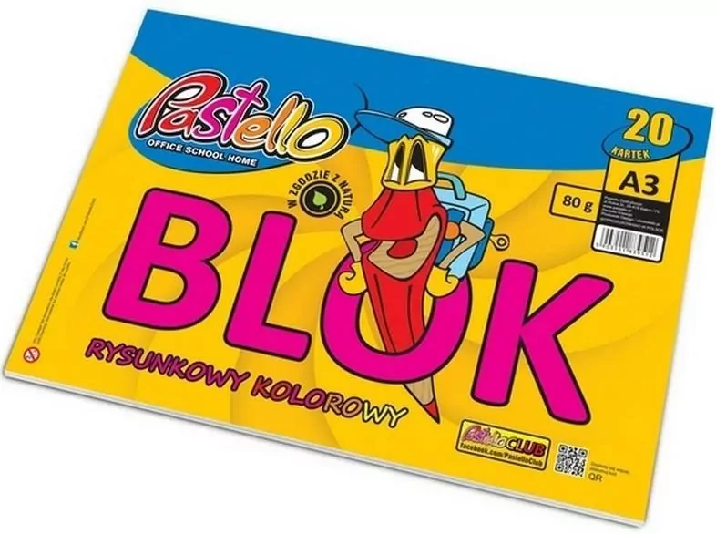 Blok rysunkowy A3 80g kolorowy 20 kartek - tantis.pl