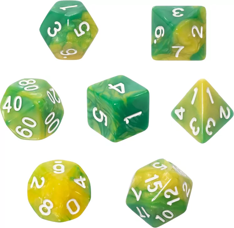 Komplet kości REBEL RPG - Dwukolorowe - Zielono-żółte - tantis.pl