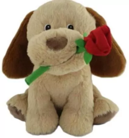 Piesek pluszowy z różą 35cm - tantis.pl