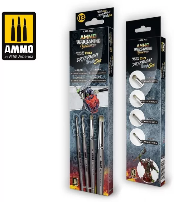 Ammo: Wargaming Universe - Miniature Premium DIO Drybrush Brush Set - tantis.pl