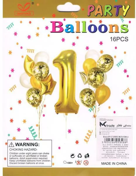 Zestaw balonów, cyfra "1", wys. 30-60cm, 16 szt.  BSC-538-1 - tantis.pl