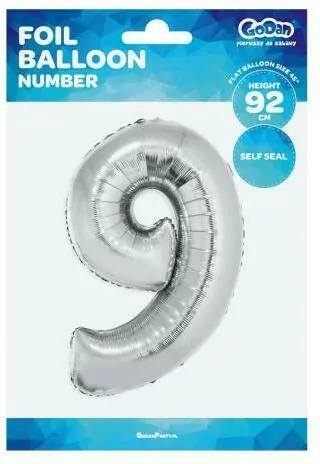 Balon foliowy cyfra 9 Beauty&Charm srebrna 92cm - tantis.pl