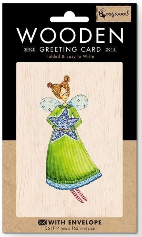 Karnet drewniany C6 + koperta Anioł z kwiatem - tantis.pl