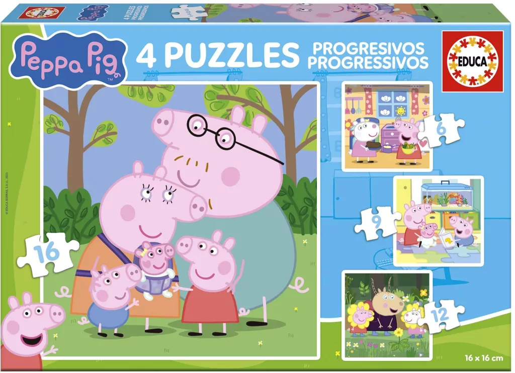 Puzzle 6 + 9 + 12 + 16 Świnka Peppa - tantis.pl