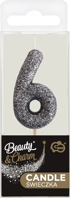 Świeczka piker 6 czarna brokatowa 11x3.5 cm - tantis.pl