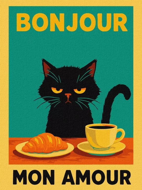 Malowanie po numerach - Plakat. Poranek z kotkiem - tantis.pl