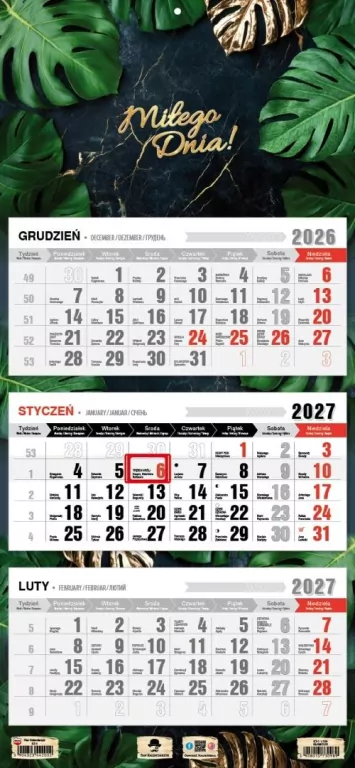 Kalendarz 2027 trójdzielny glamour - tantis.pl