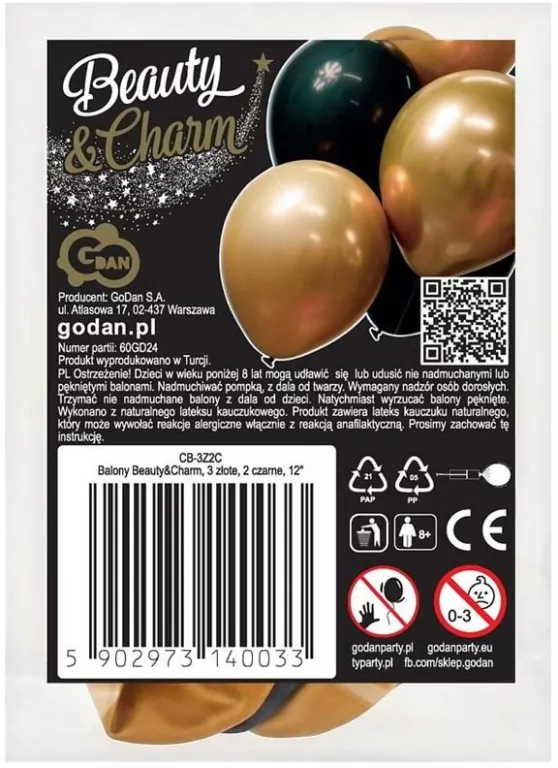 Balony Beauty&Charm złote i czarne - tantis.pl
