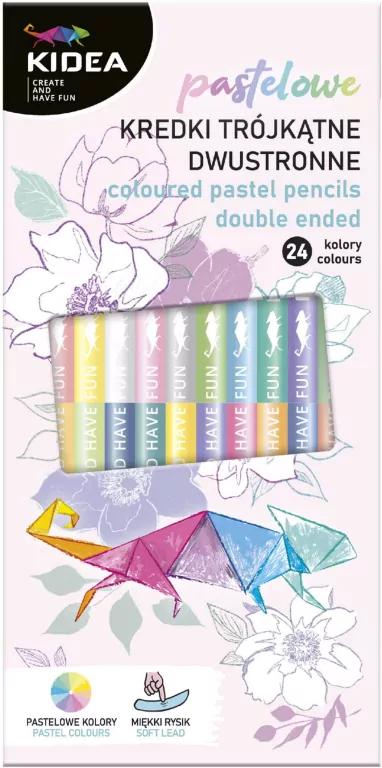 Derform. Kredki trójkątne dwustronne pastel, 24 kolory - tantis.pl