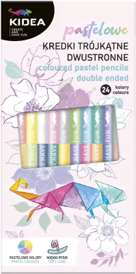 Derform. Kredki trójkątne dwustronne pastel, 24 kolory