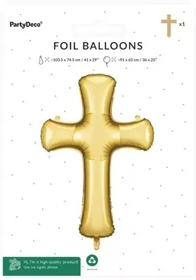 Balon foliowy Krzyż złoty 103.5x74.5cm - tantis.pl