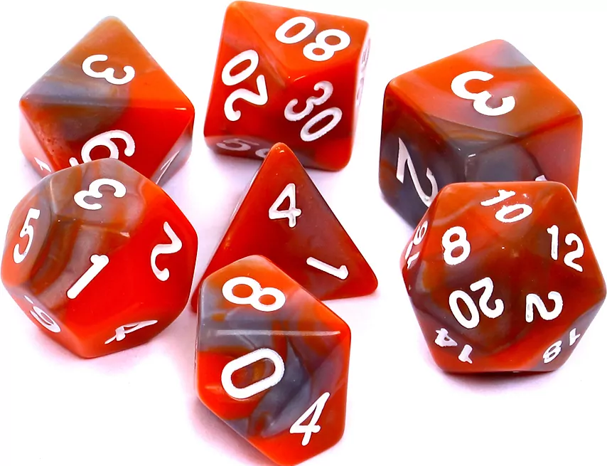 Komplet kości RPG. Pomarańczowo-szare. Dwukolorowe. REBEL - tantis.pl