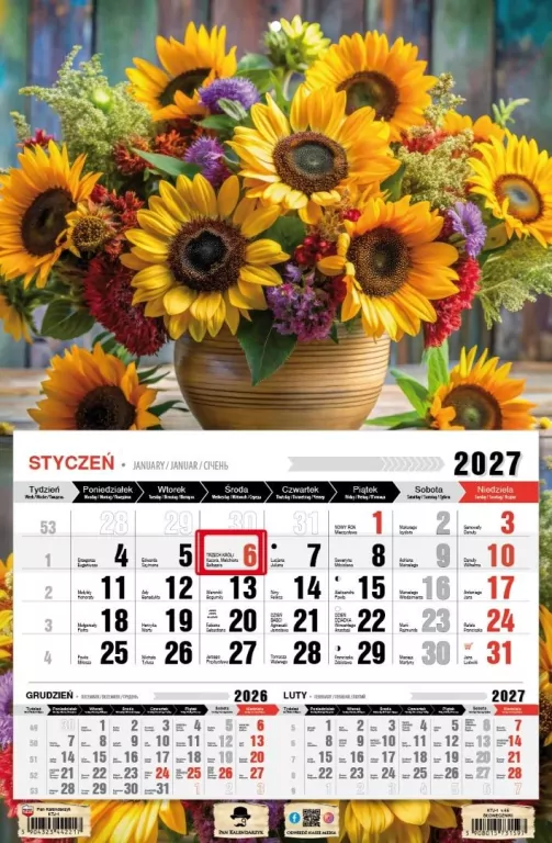 Kalendarz 2027 jednodzielny słoneczniki - tantis.pl