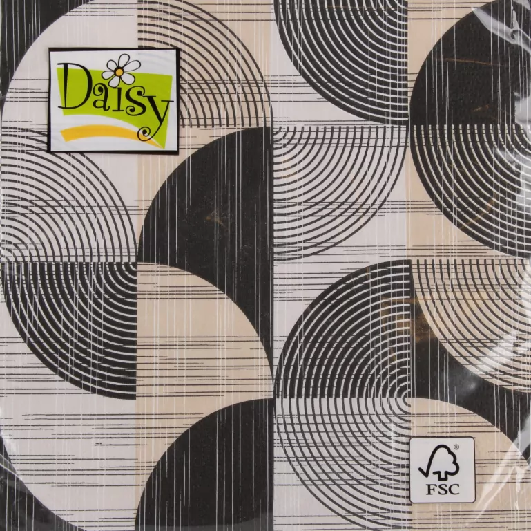 Serwetki DAISY Lunch SD 330x330 Geometria czarno beżowe 044501 - tantis.pl