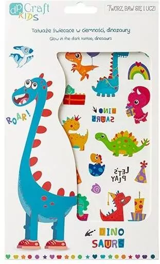 Tatuaże świecące w ciemności dinozaury 2 arkusze - tantis.pl