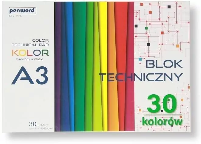 Blok techniczny A3 kolorowy 185-225g 30 arkuszy - tantis.pl