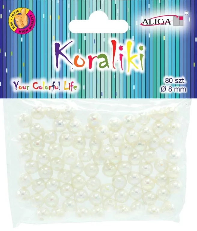 Koraliki plastikowe opalizujące perłowe 8mm 80szt - tantis.pl
