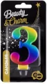 Świeczka B&C. Cyferka 3. Galaxy 8 cm - tantis.pl