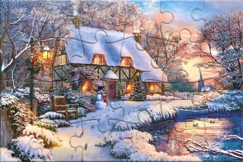 Castor. Puzzlowa kartka pocztowa. Winter Cottage - tantis.pl