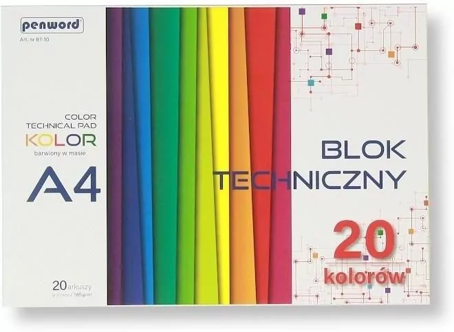 Blok techniczny A4 kolorowy 185g 20 arkuszy - tantis.pl