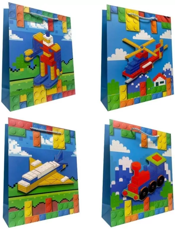 Torebka prezentowa dziecięca L klocki 3D mix - tantis.pl