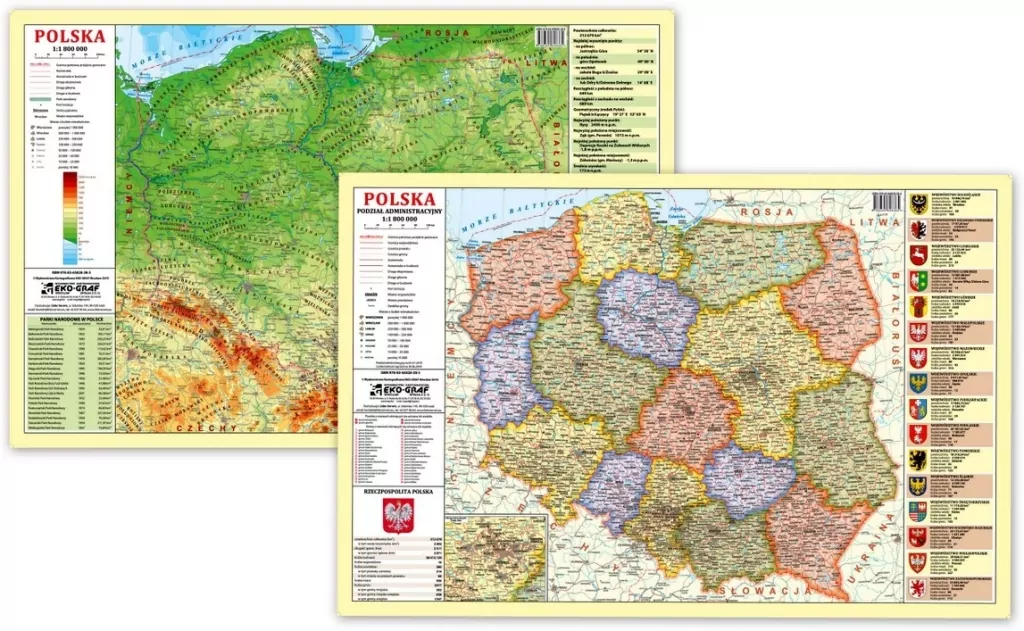 Podkładka na biurko. Mapa fizyczno-administracyjna. Polska - tantis.pl