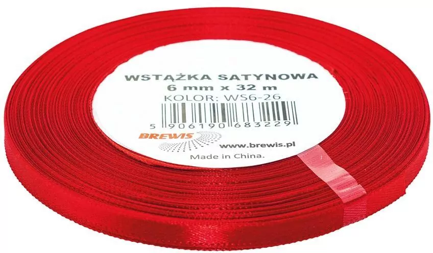Wstążka satynowa czerwona 6 mm x 32 m 2 sztuki - tantis.pl