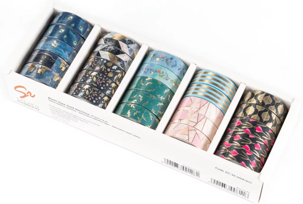 Taśma klejąca dekoracyjna. Washi tape. Gold Narcissus. Set 2. Mix - tantis.pl